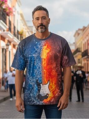 Men's‎ Blue & Orange Graphic Guitar Tee